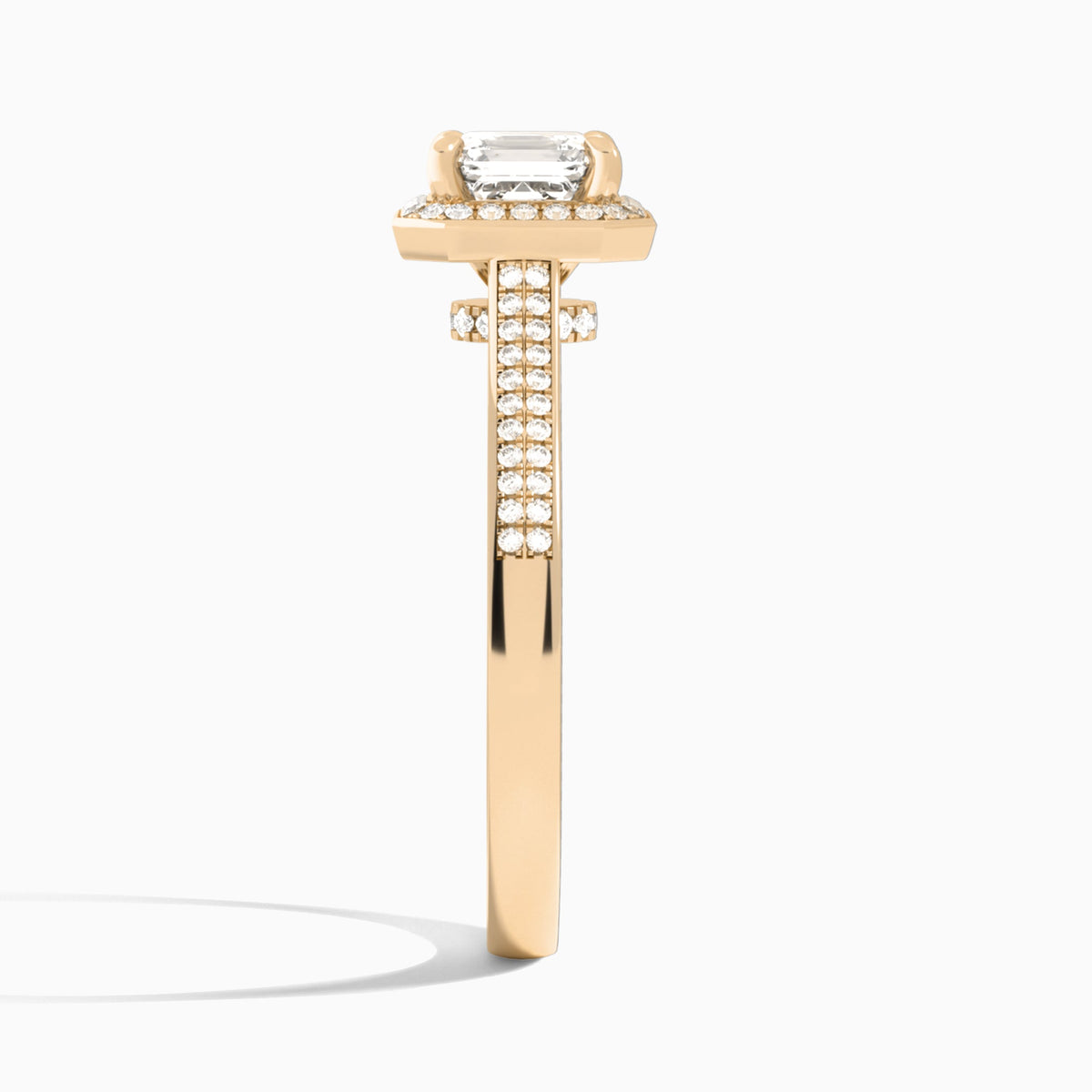 Asscher Double Halo Lab Grown Diamond Engagement Ring In 14K Rose Gold, Side View