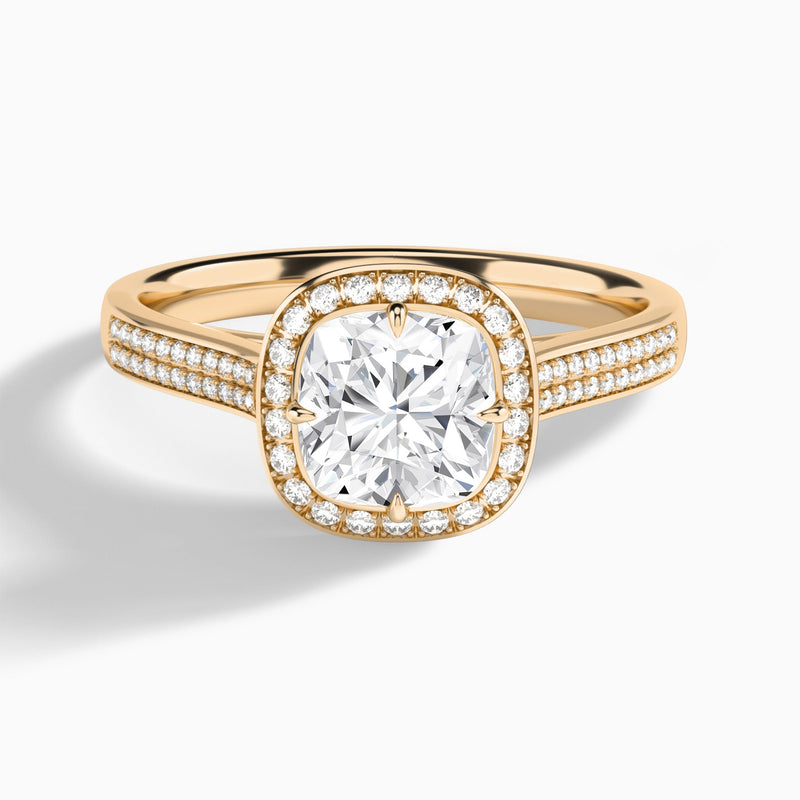 Cushion Double Halo Lab Grown Diamond Engagement Ring In 14K Rose Gold - Lucenjuri