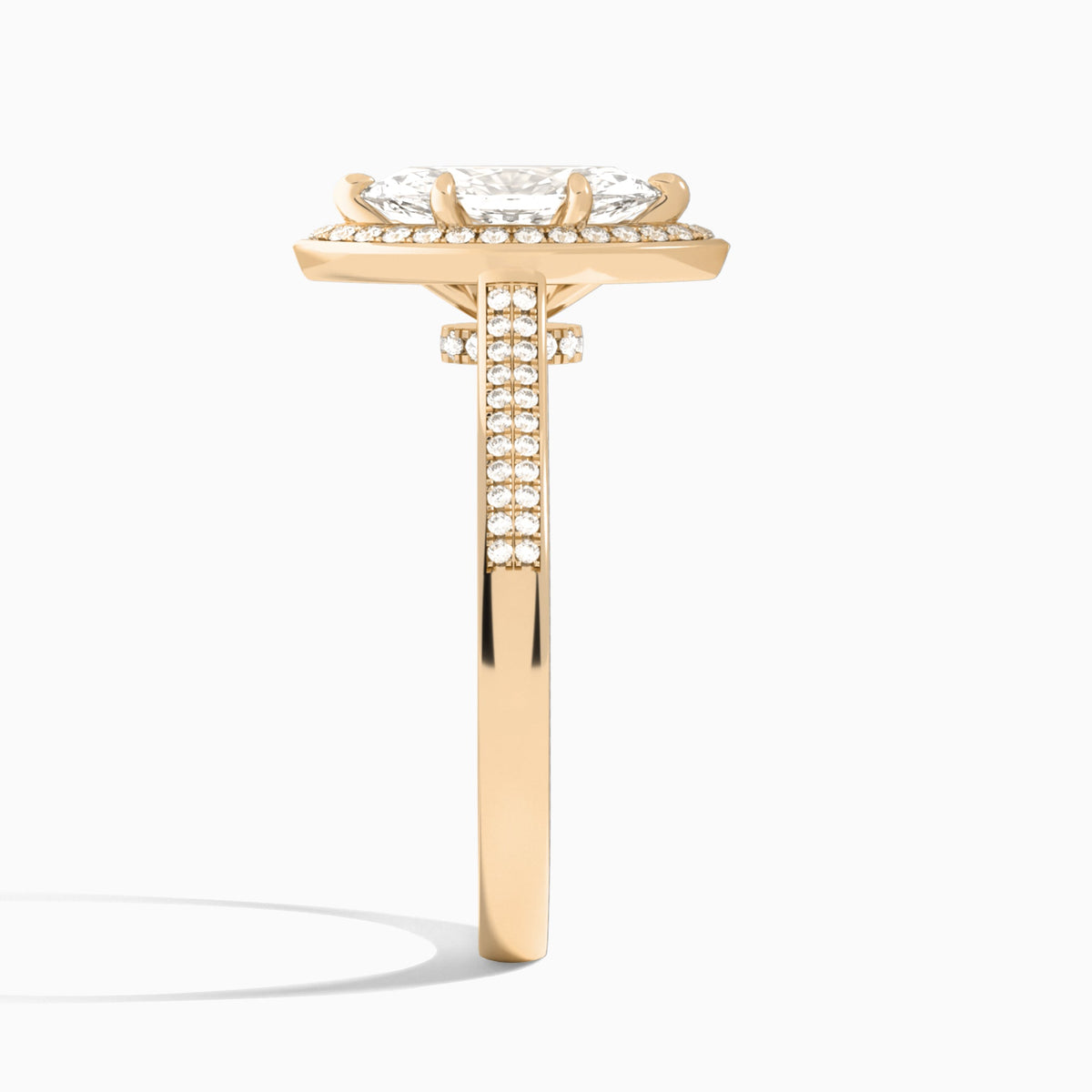 Marquise Double Halo Lab Grown Diamond Engagement Ring In 14K Rose Gold, Side View