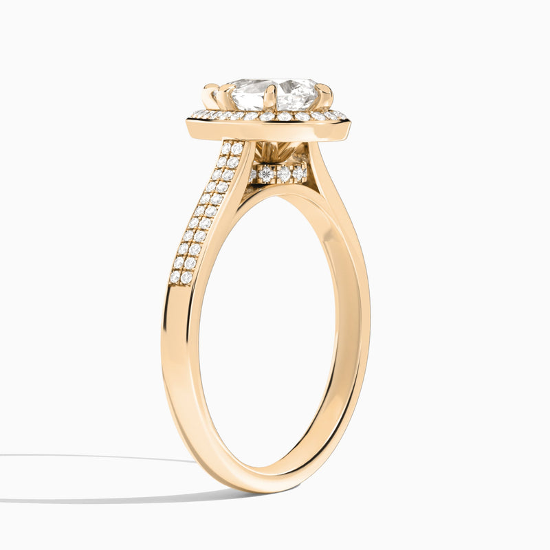 Pear Double Halo Lab Grown Diamond Engagement Ring In 14K Rose Gold, Angle View