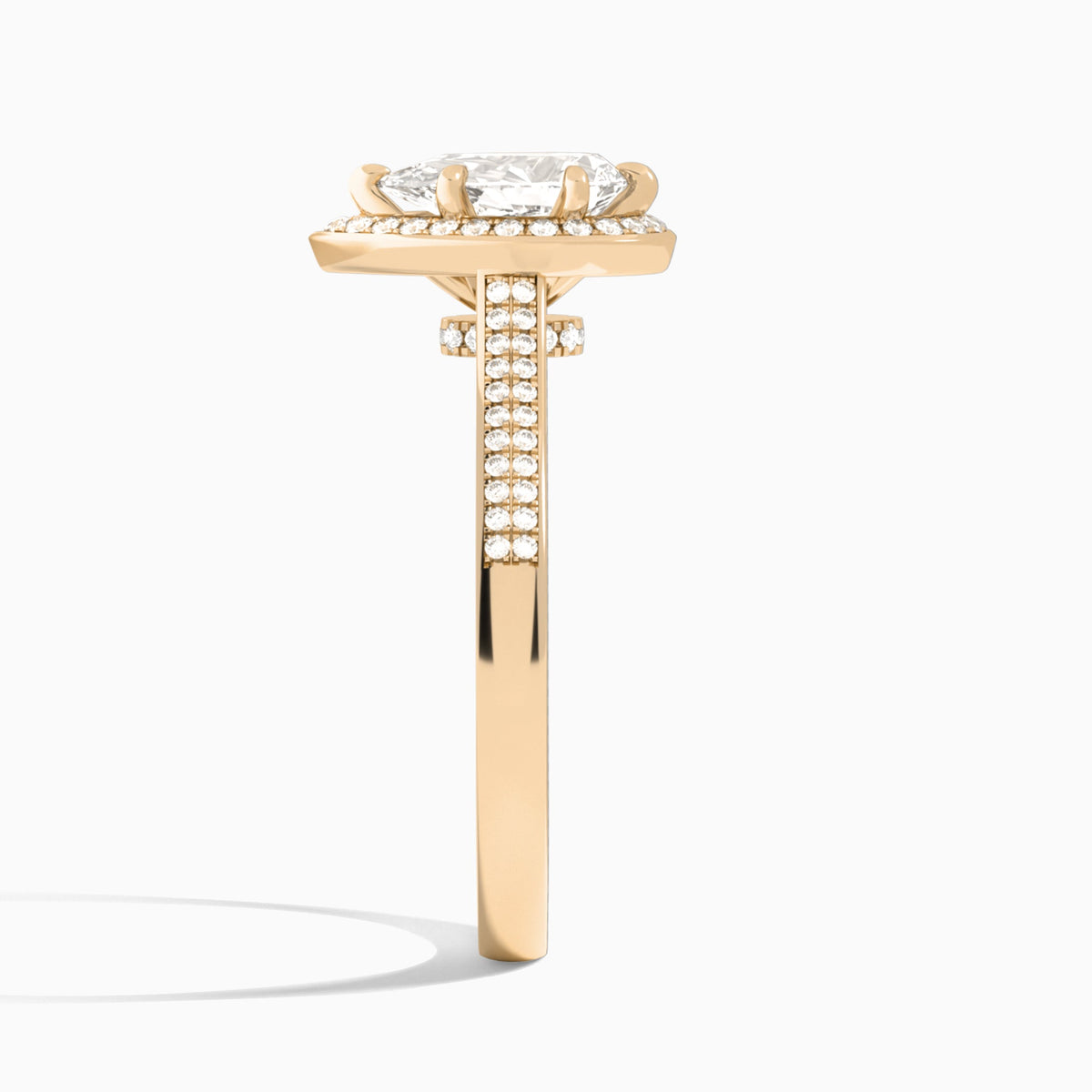 Pear Double Halo Lab Grown Diamond Engagement Ring In 14K Rose Gold, Side View