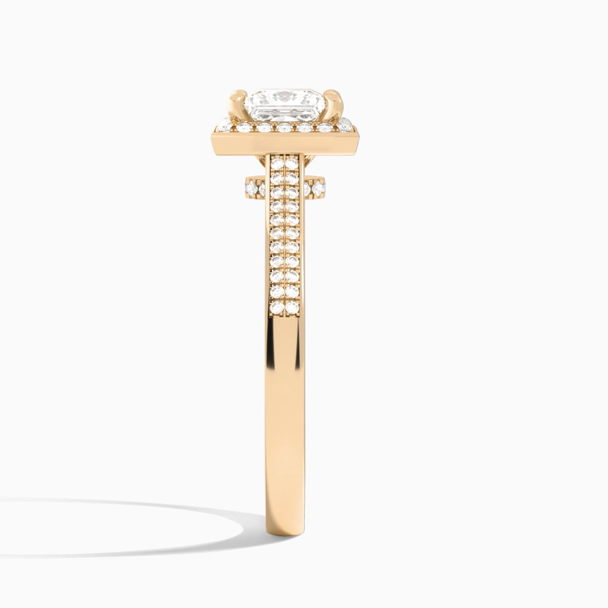Princess Double Halo Lab Grown Diamond Engagement Ring In 14K Rose Gold, Side View