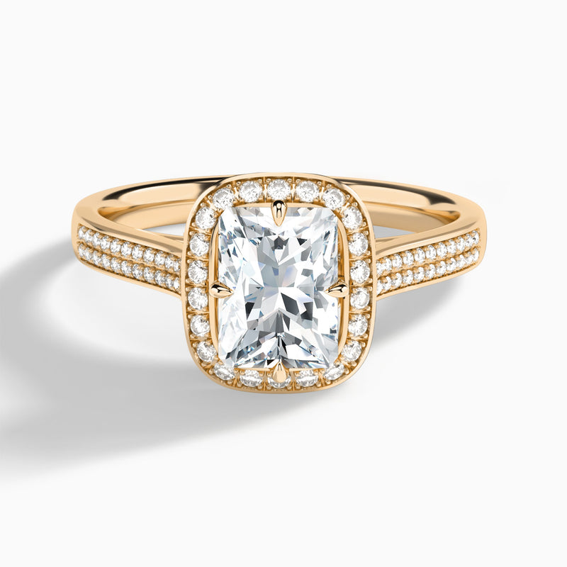 Radiant Double Halo Lab Grown Diamond Engagement Ring In 14K Rose Gold - Lucenjuri