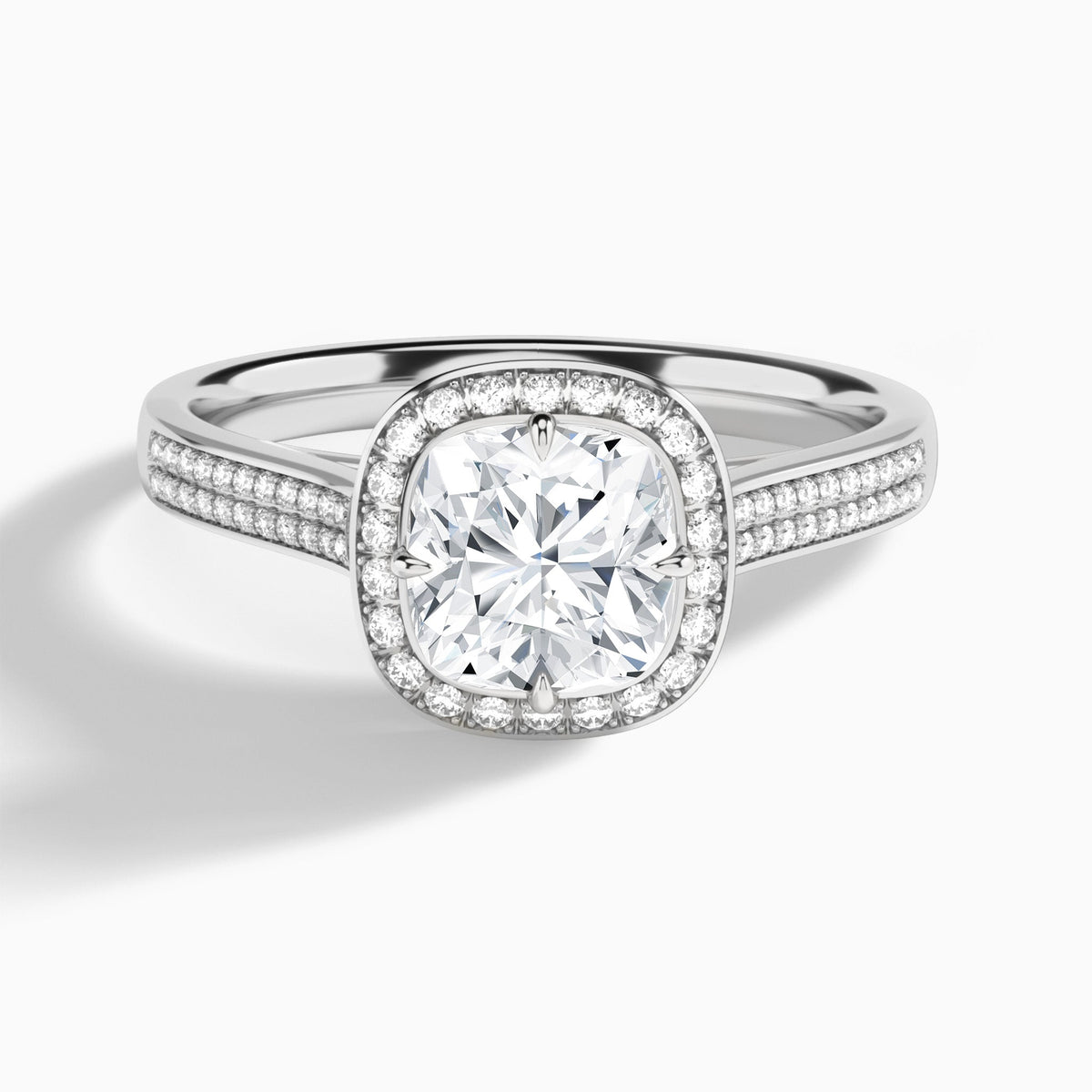 Cushion Double Halo Lab Grown Diamond Engagement Ring In 18K White Gold - Lucenjuri