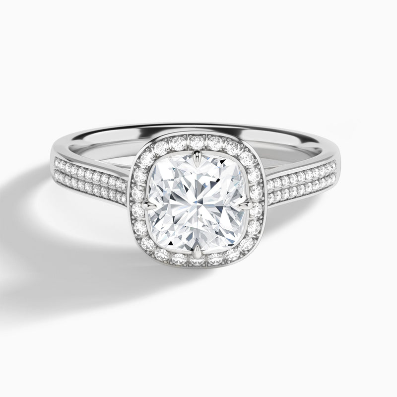 Cushion Double Halo Lab Grown Diamond Engagement Ring In 14K White Gold - Lucenjuri