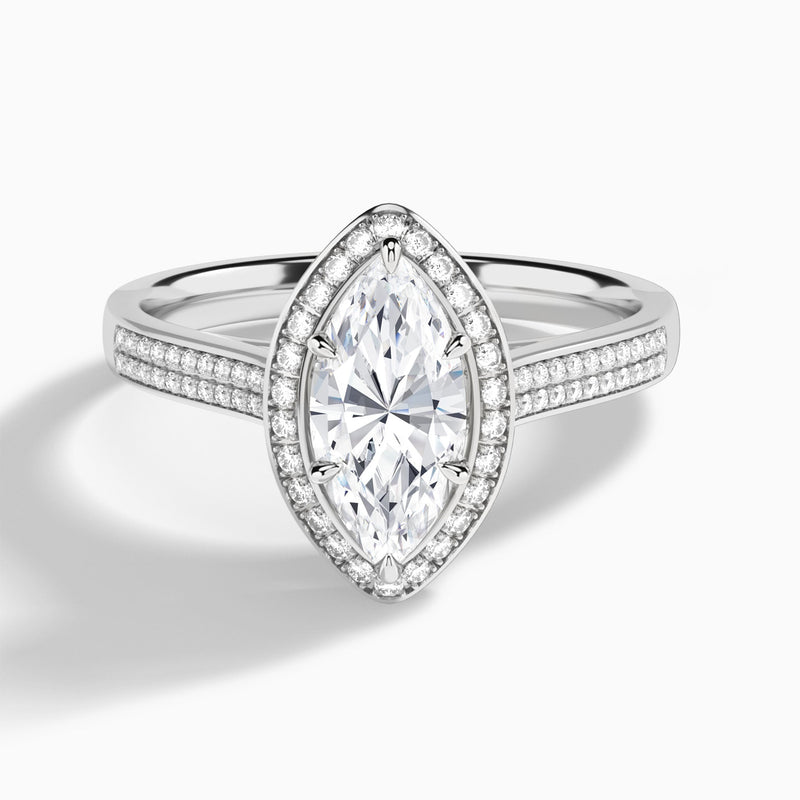 Marquise Double Halo Lab Grown Diamond Engagement Ring In 14K White Gold - Lucenjuri