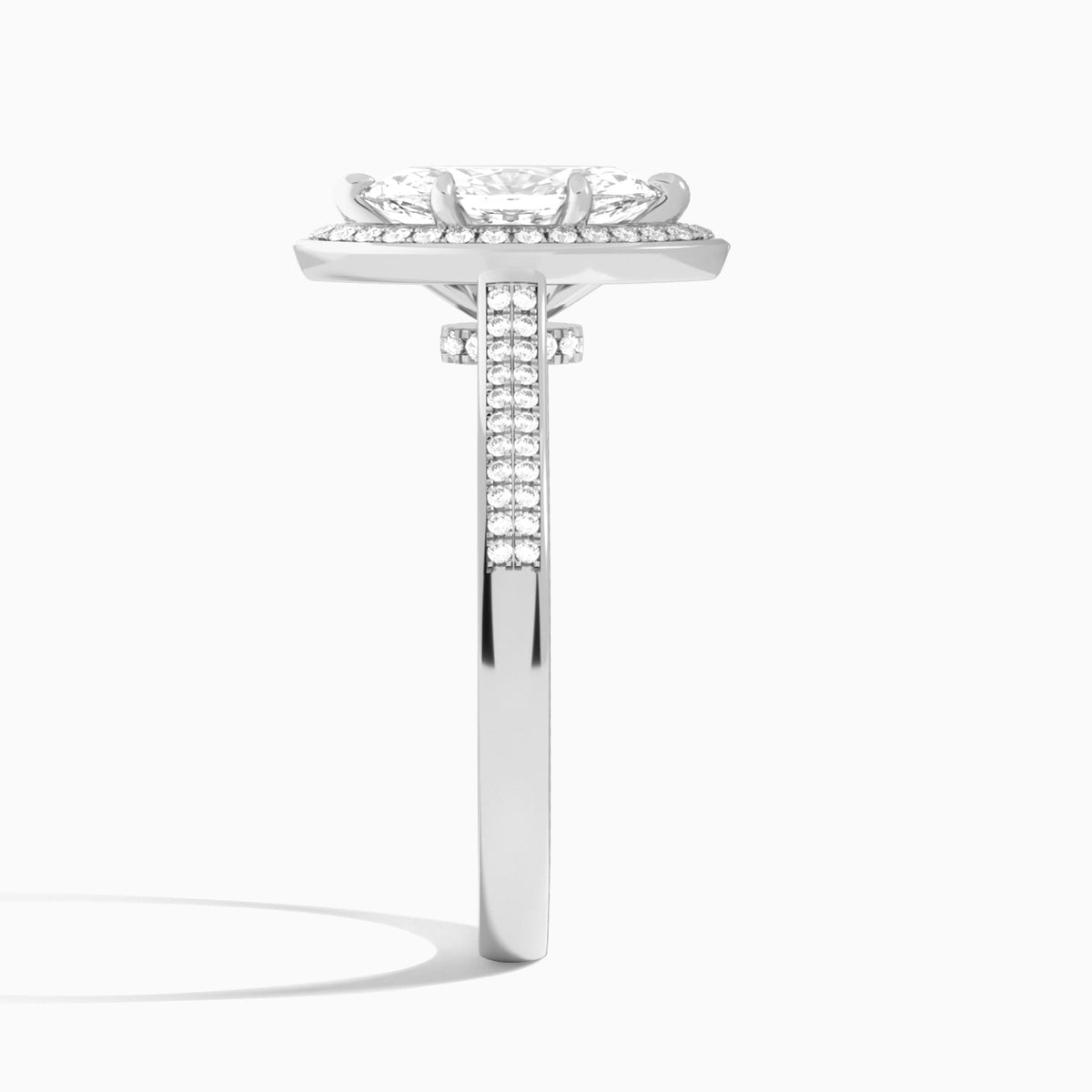 Marquise Double Halo Lab Grown Diamond Engagement Ring In 18K White Gold, Side View