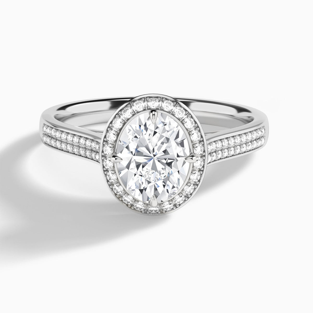 Oval Double Halo Lab Grown Diamond Engagement Ring In 18K White Gold - Lucenjuri