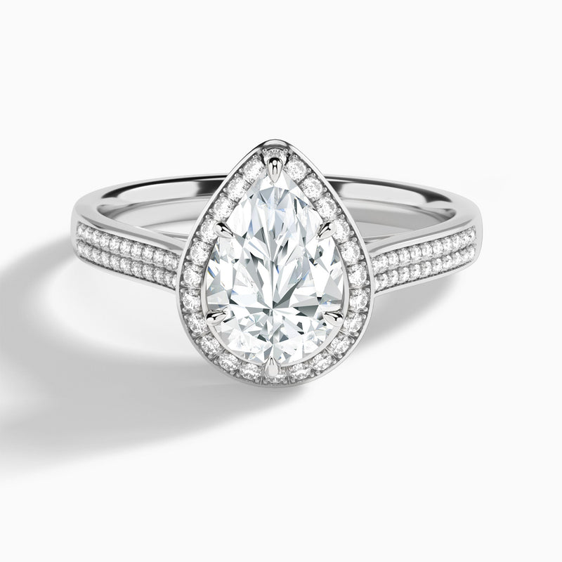 Pear Double Halo Lab Grown Diamond Engagement Ring In 14K White Gold - Lucenjuri