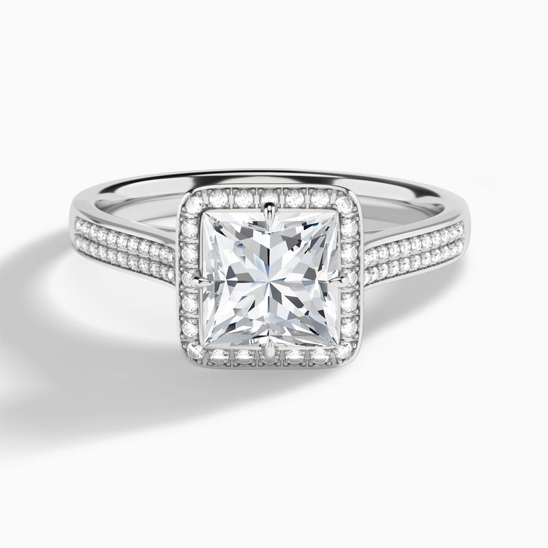 Princess Double Halo Lab Grown Diamond Engagement Ring In 14K White Gold - Lucenjuri