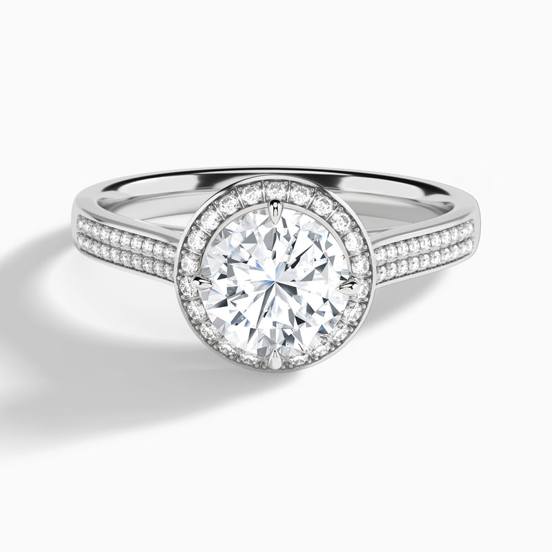 Round Double Halo Lab Grown Diamond Engagement Ring In 14K White Gold - Lucenjuri