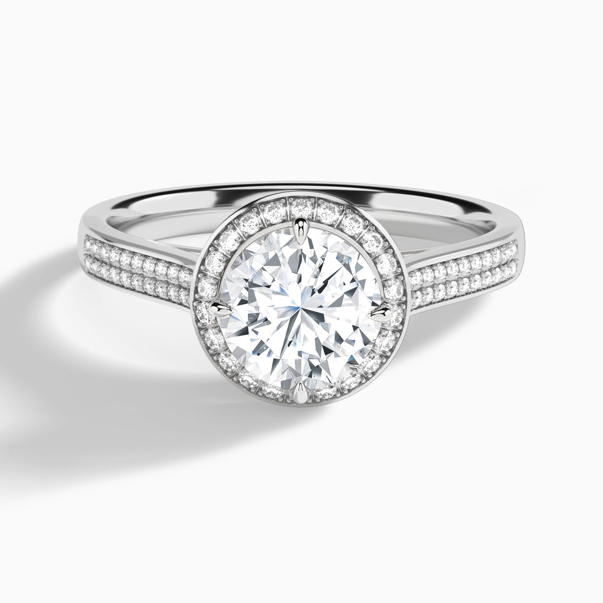 Round Double Halo Lab Grown Diamond Engagement Ring In 18K White Gold - Lucenjuri