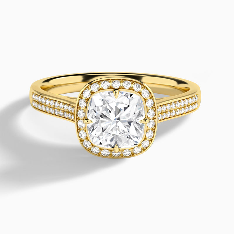 Cushion Double Halo Lab Grown Diamond Engagement Ring In 18K Yellow Gold - Lucenjuri