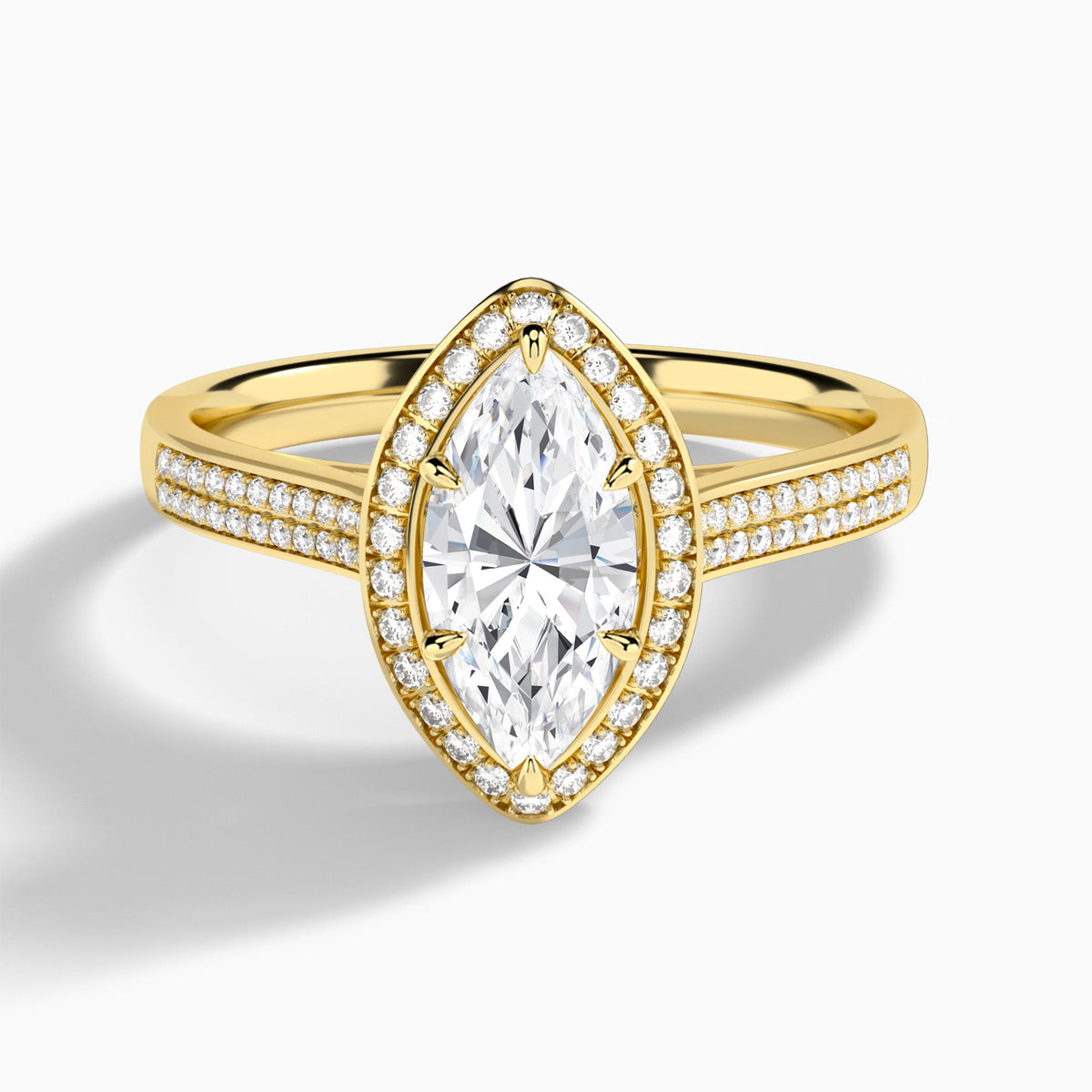 Marquise Double Halo Lab Grown Diamond Engagement Ring In 18K Yellow Gold - Lucenjuri