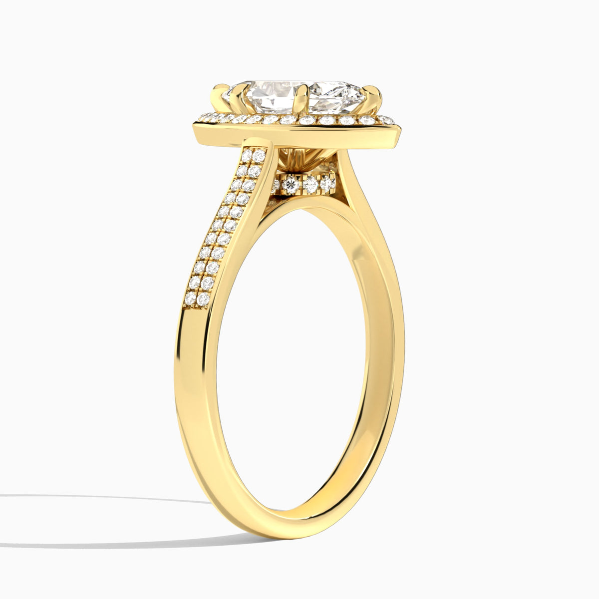 Marquise Double Halo Lab Grown Diamond Engagement Ring In 18K Yellow Gold, Angle View
