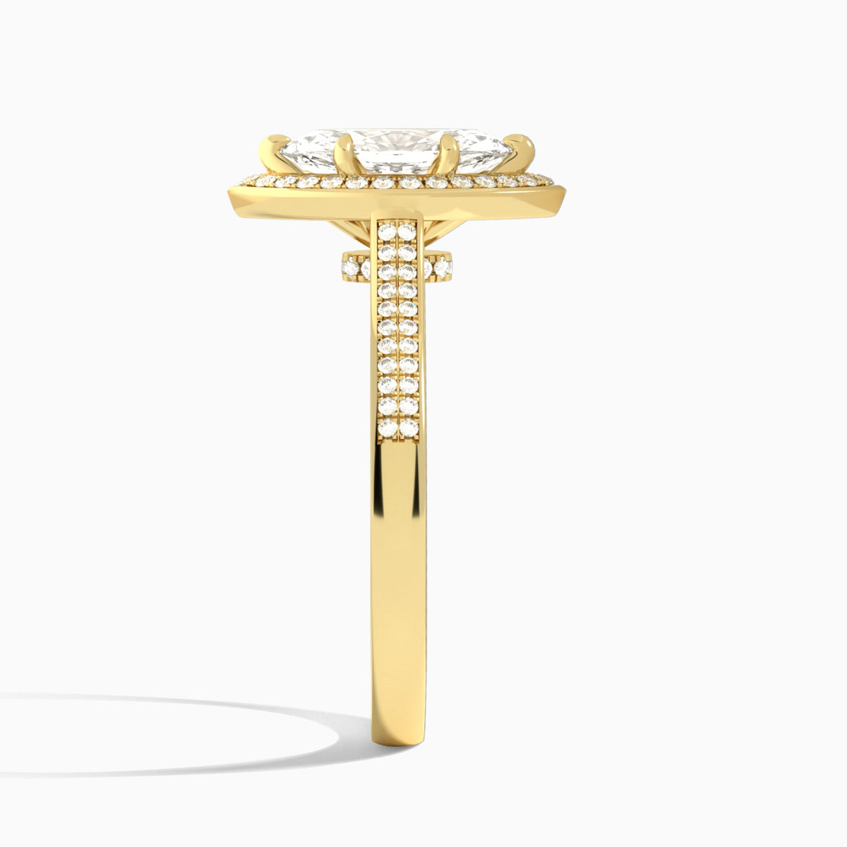 Marquise Double Halo Lab Grown Diamond Engagement Ring In 14K Yellow Gold, Side View
