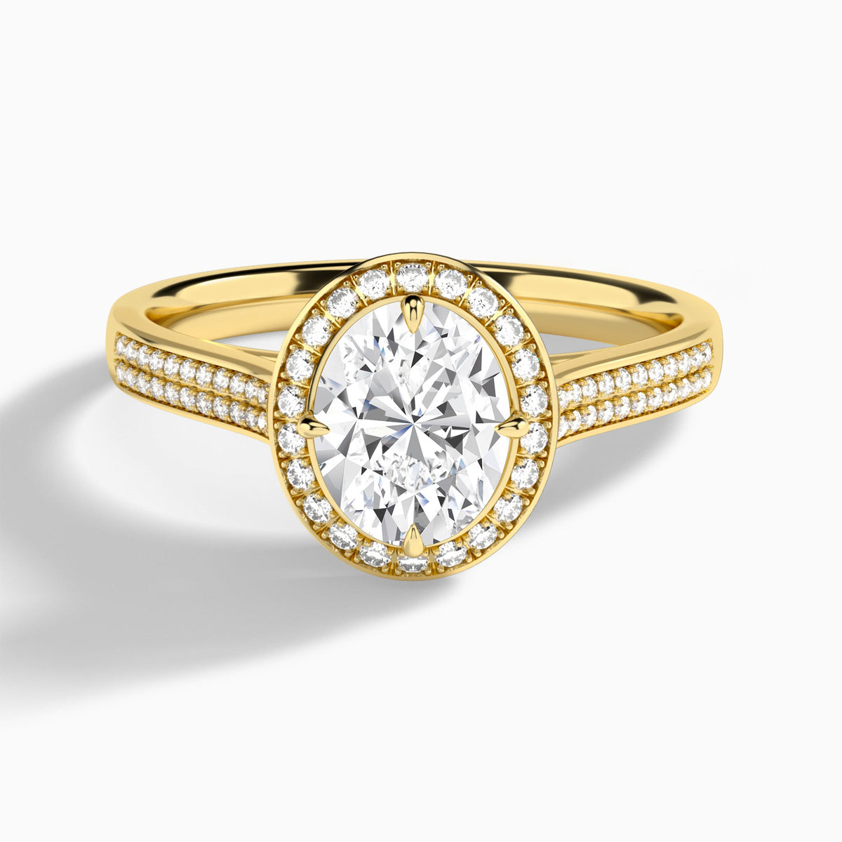 Oval Double Halo Lab Grown Diamond Engagement Ring In 18K Yellow Gold - Lucenjuri