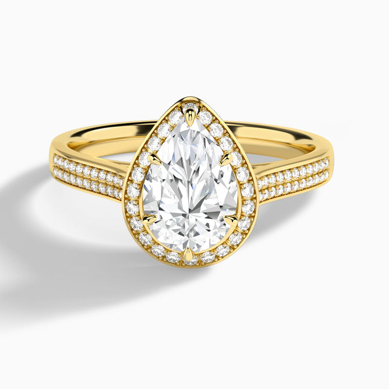 Pear Double Halo Lab Grown Diamond Engagement Ring In 14K Yellow Gold - Lucenjuri