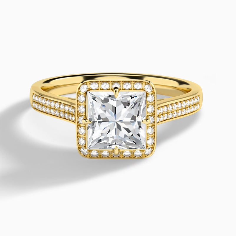 Princess Double Halo Lab Grown Diamond Engagement Ring In 14K Yellow Gold - Lucenjuri