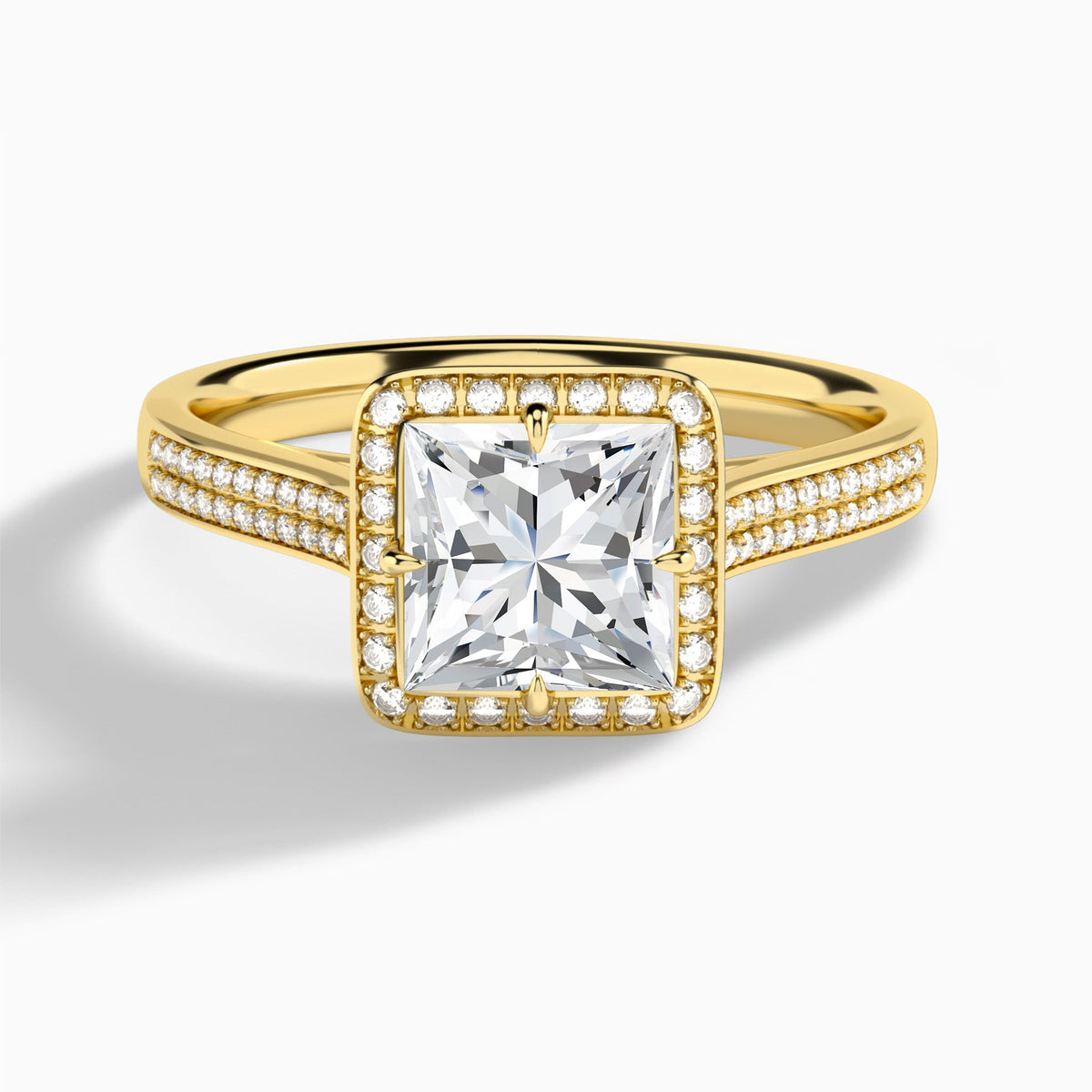 Princess Double Halo Lab Grown Diamond Engagement Ring In 18K Yellow Gold - Lucenjuri