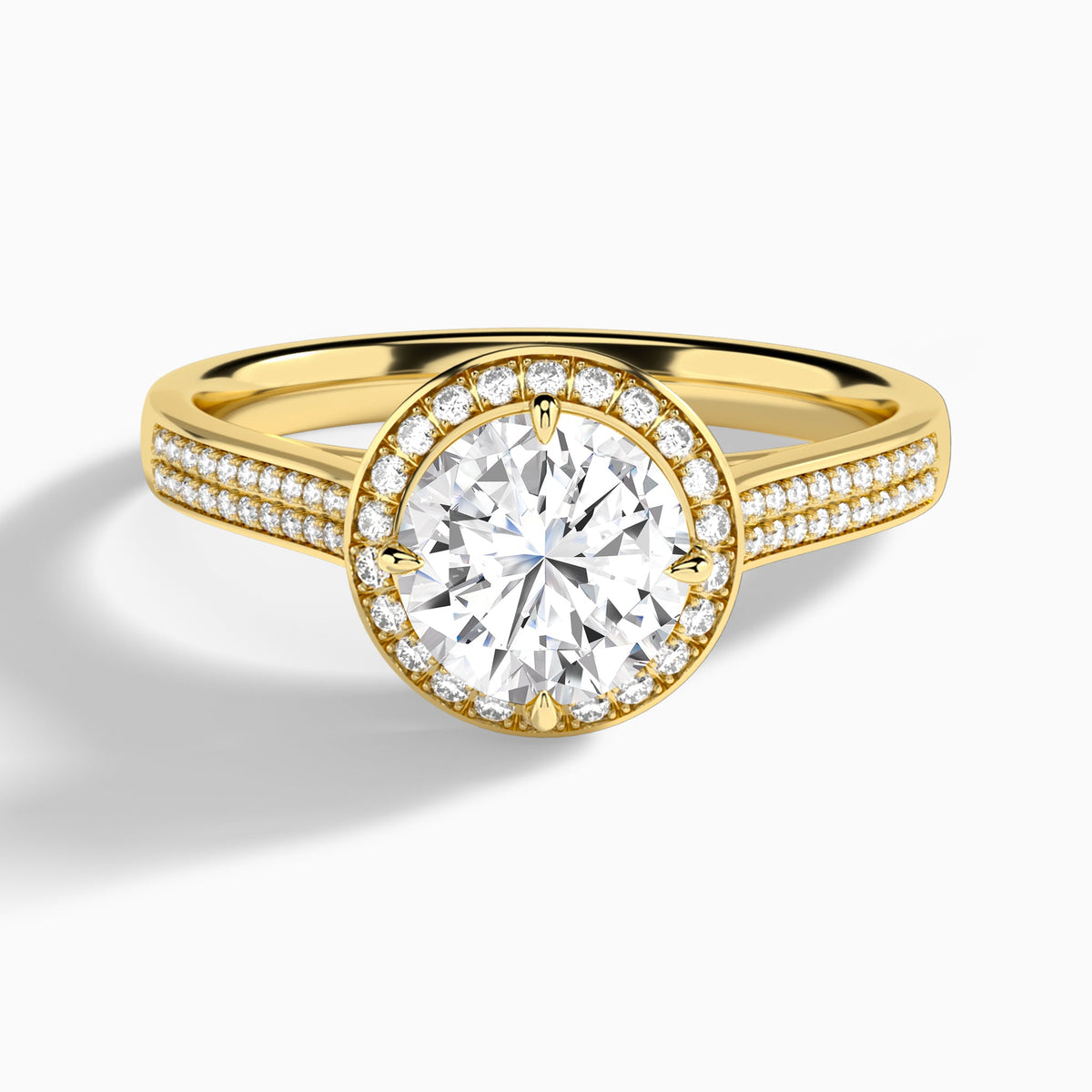 Round Double Halo Lab Grown Diamond Engagement Ring In 14K Yellow Gold - Lucenjuri