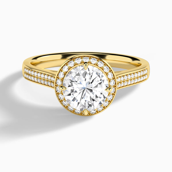 Round Double Halo Lab Grown Diamond Engagement Ring In 14K Yellow Gold - Lucenjuri