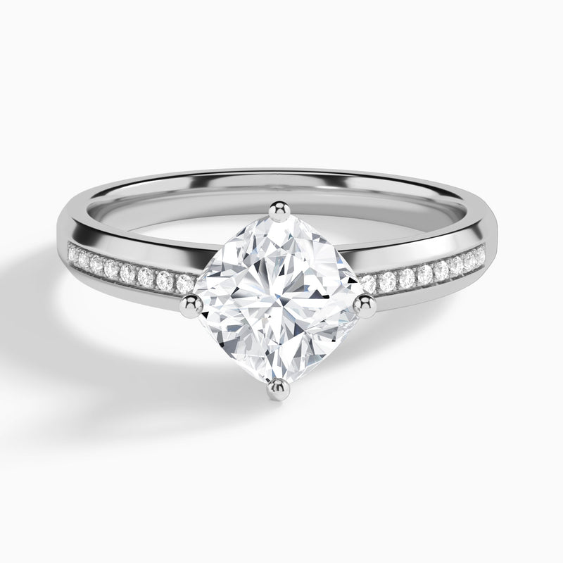 Cushion Adorned Four-Prong Lab Diamond Engagement Ring In Platinum - Lucenjuri