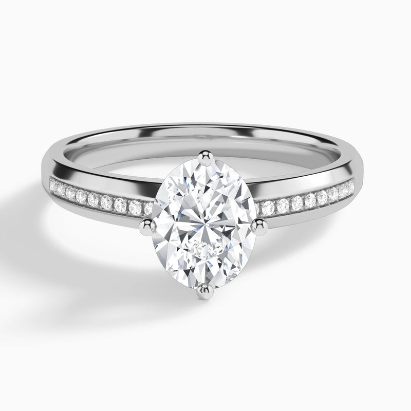 Oval Adorned Four-Prong Lab Diamond Engagement Ring In Platinum - Lucenjuri