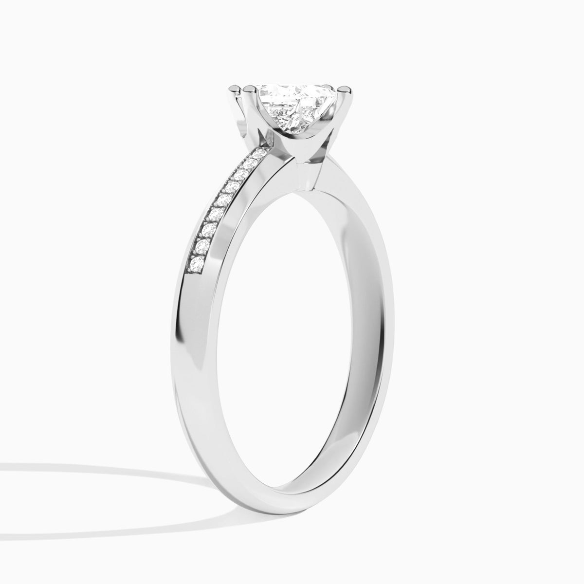 Princess Adorned Four-Prong Lab Diamond Engagement Ring In Platinum, Angle View