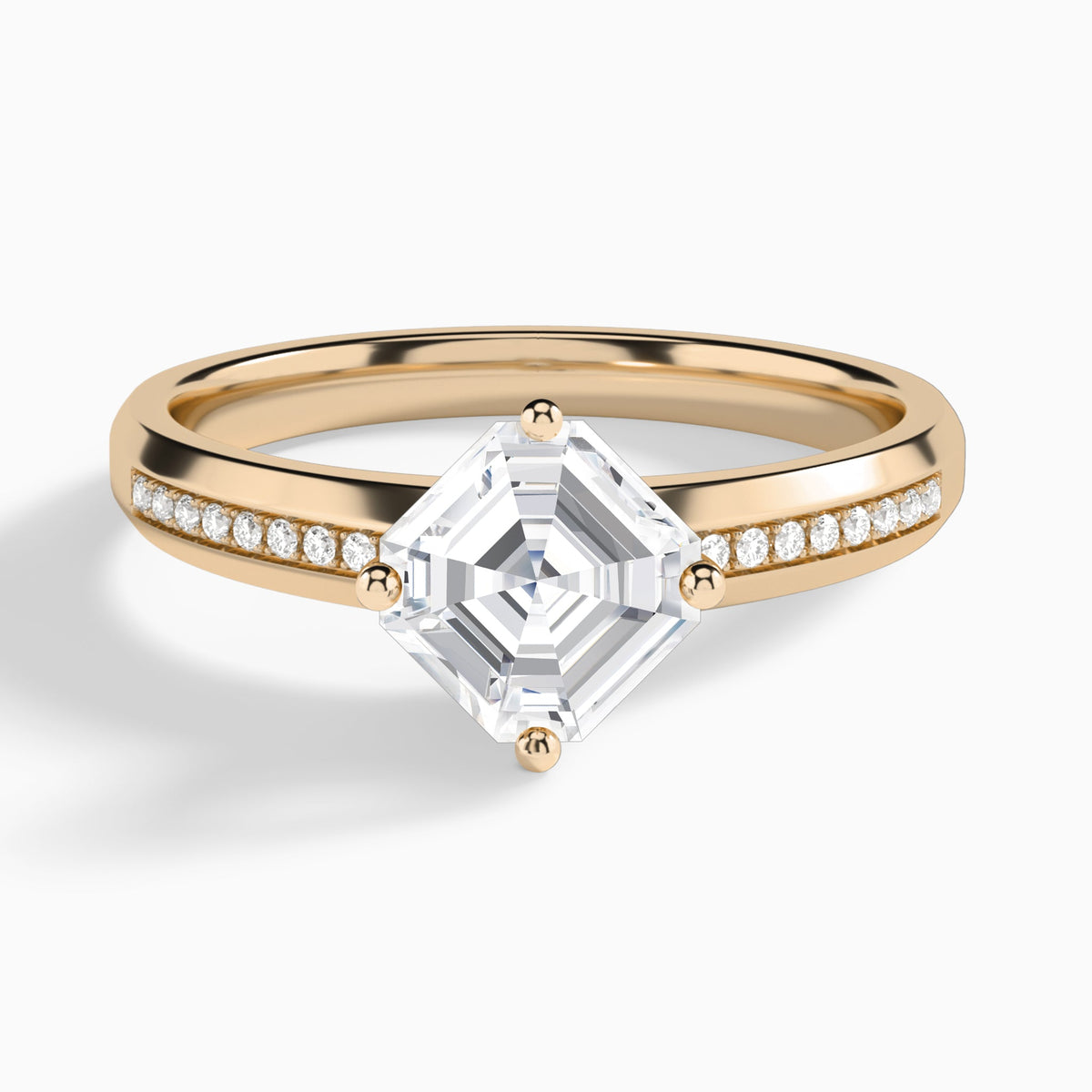 Asscher Adorned Four-Prong Lab Diamond Engagement Ring In 14K Rose Gold - Lucenjuri