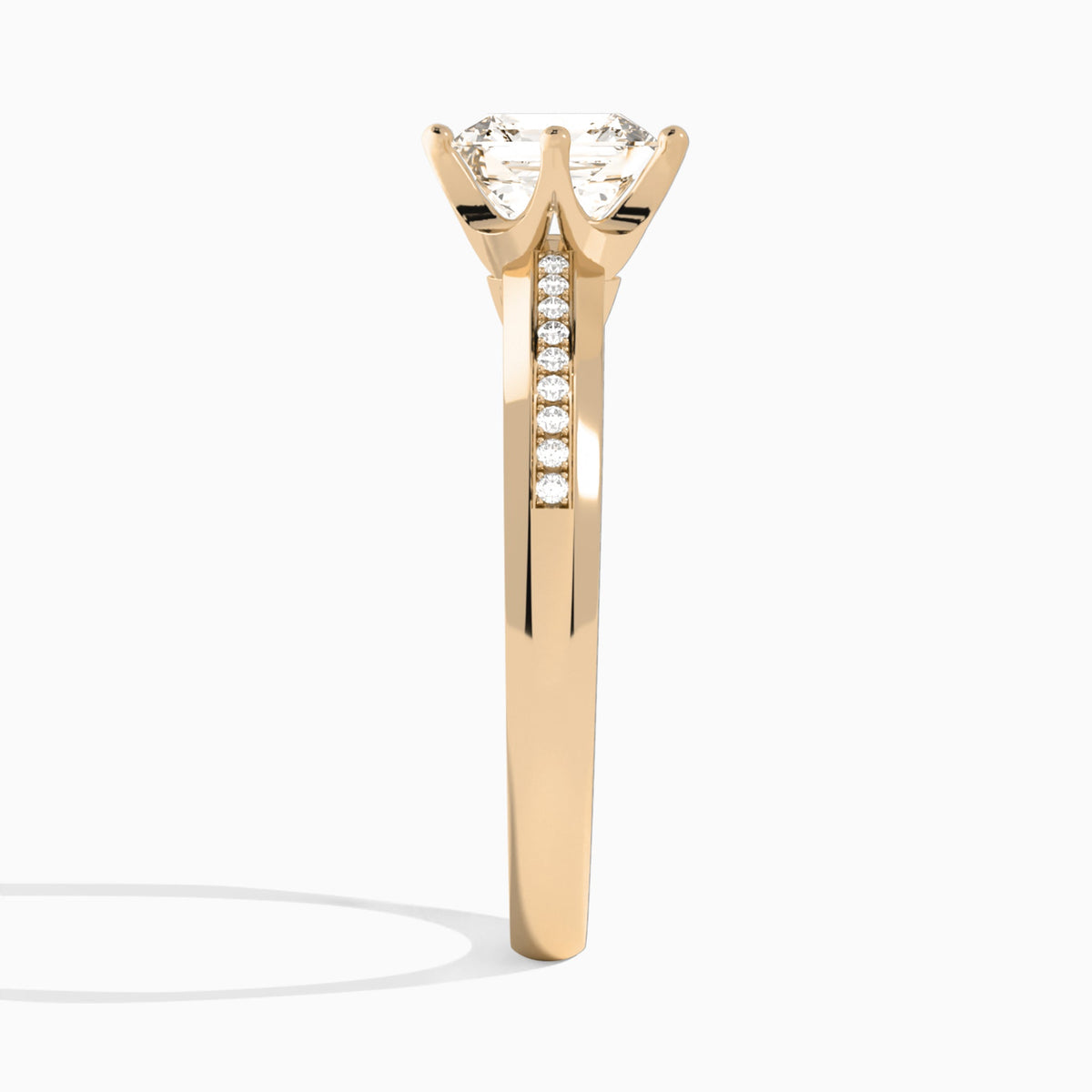 Asscher Adorned Four-Prong Lab Diamond Engagement Ring In 14K Rose Gold, Side View