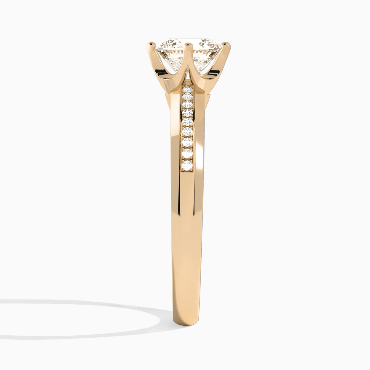 Cushion Adorned Four-Prong Lab Diamond Engagement Ring In 14K Rose Gold, Side View