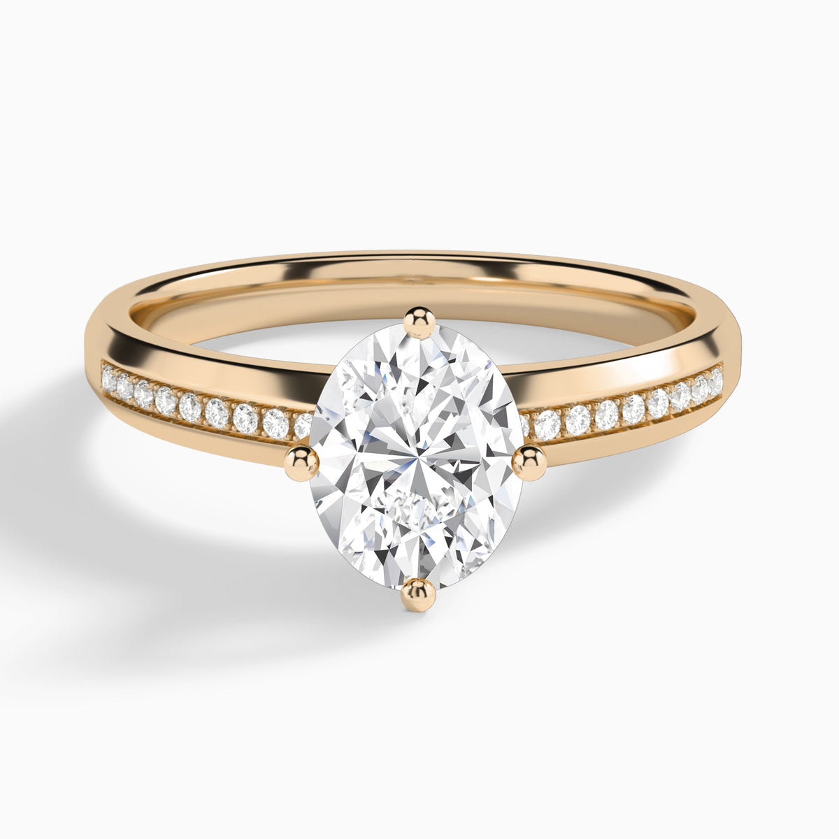 Oval Adorned Four-Prong Lab Diamond Engagement Ring In 14K Rose Gold - Lucenjuri