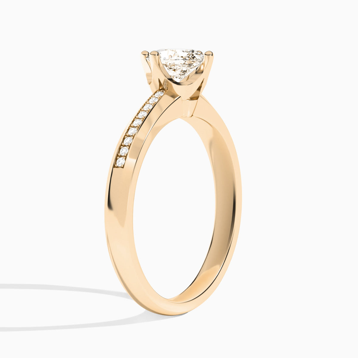 Oval Adorned Four-Prong Lab Diamond Engagement Ring In 14K Rose Gold, Angle View