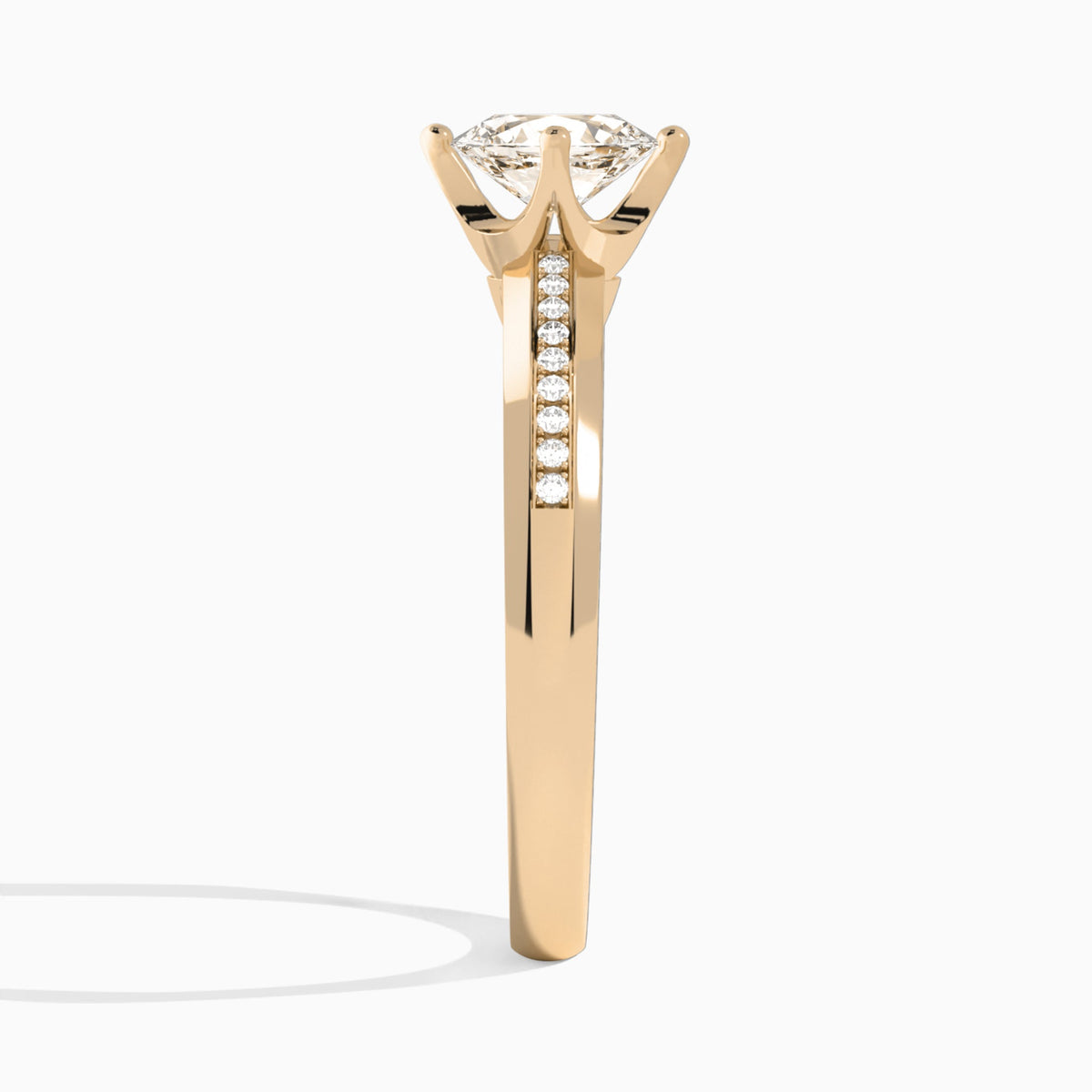 Oval Adorned Four-Prong Lab Diamond Engagement Ring In 14K Rose Gold, Side View