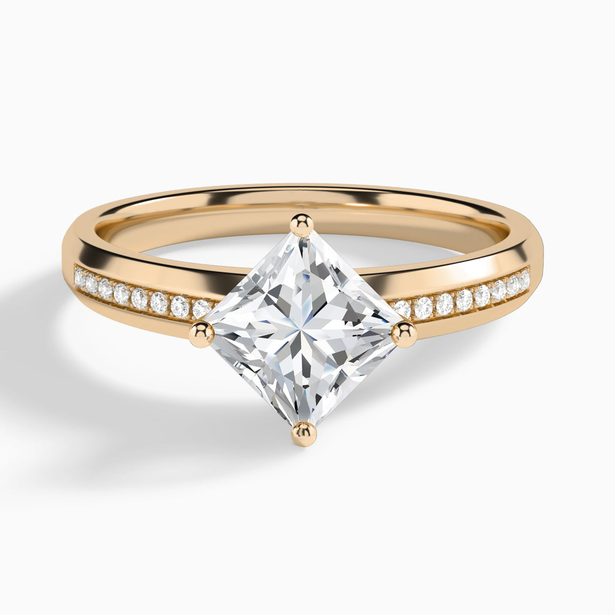 Princess Adorned Four-Prong Lab Diamond Engagement Ring In 14K Rose Gold - Lucenjuri