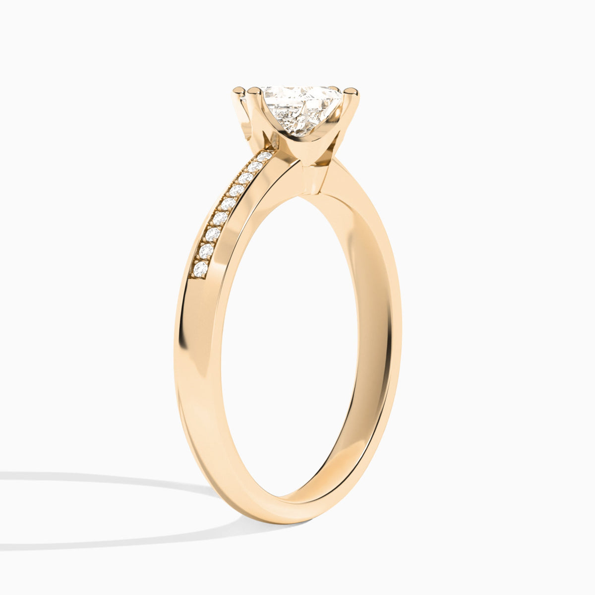 Princess Adorned Four-Prong Lab Diamond Engagement Ring In 14K Rose Gold, Angle View