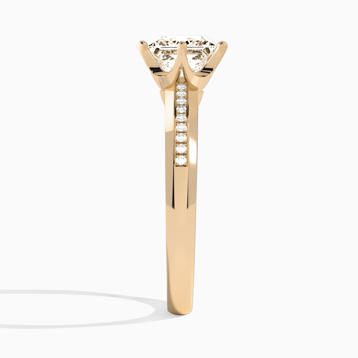 Princess Adorned Four-Prong Lab Diamond Engagement Ring In 14K Rose Gold, Side View