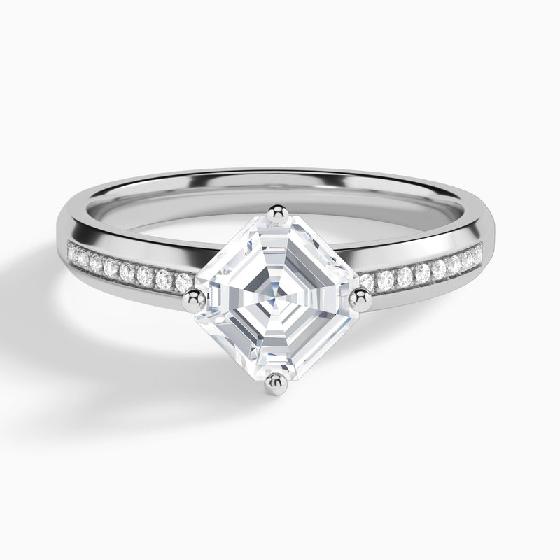 Asscher Adorned Four-Prong Lab Diamond Engagement Ring In 18K White Gold - Lucenjuri