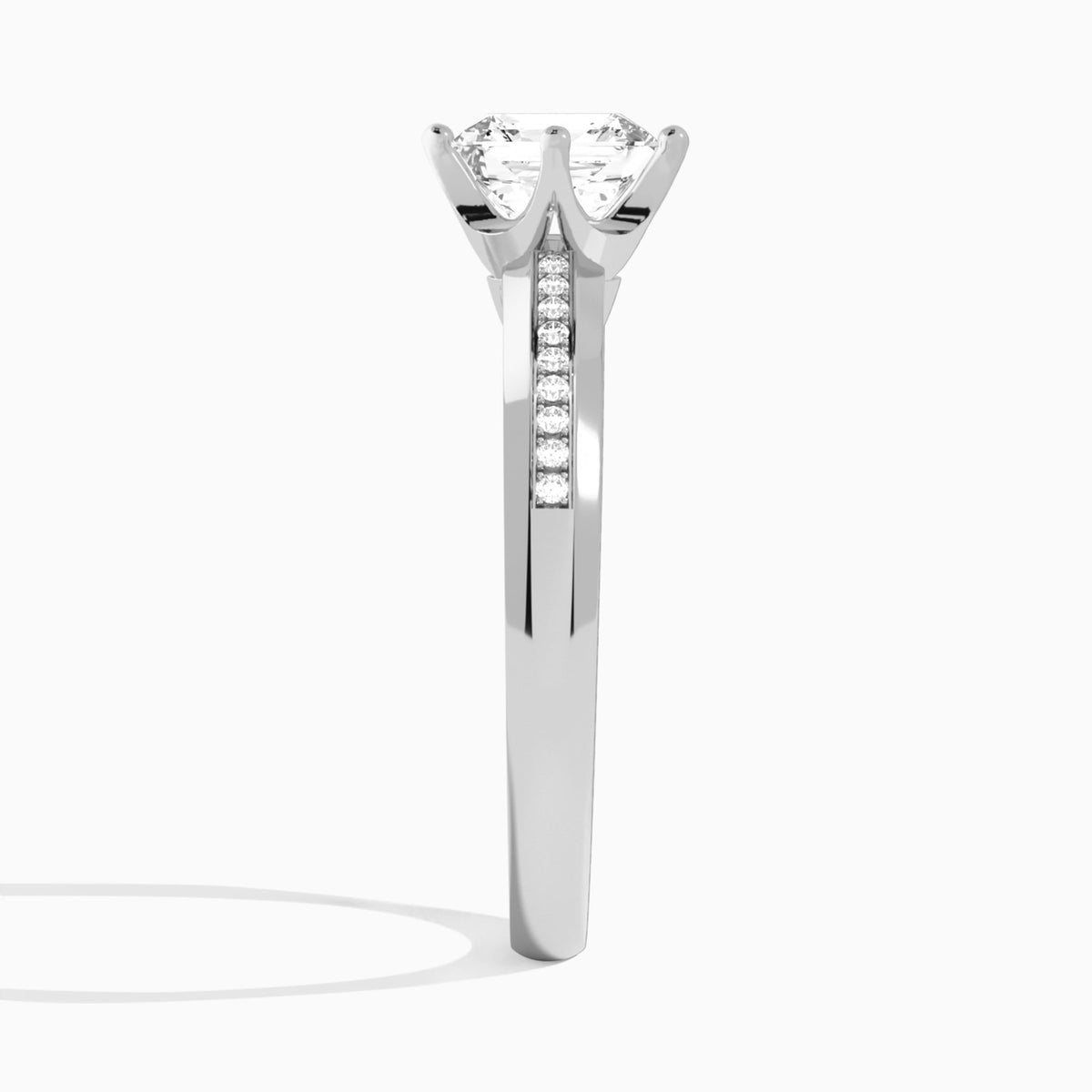 Asscher Adorned Four-Prong Lab Diamond Engagement Ring In 14K White Gold, Side View
