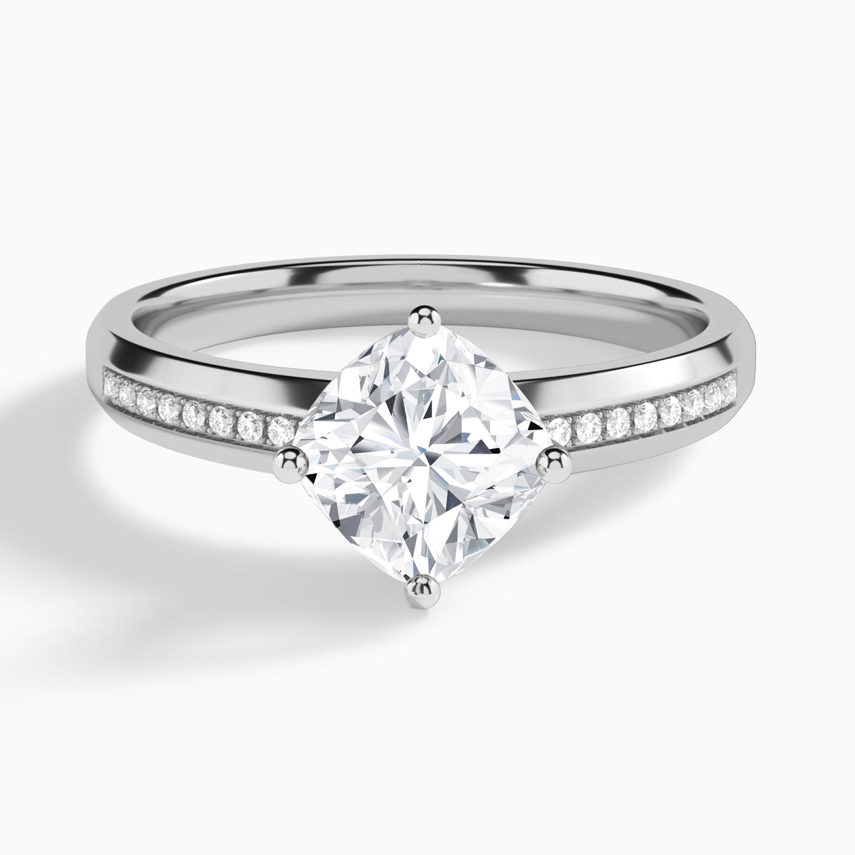 Cushion Adorned Four-Prong Lab Diamond Engagement Ring In 18K White Gold - Lucenjuri