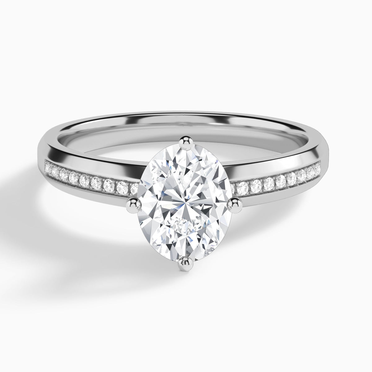 Oval Adorned Four-Prong Lab Diamond Engagement Ring In 14K White Gold - Lucenjuri