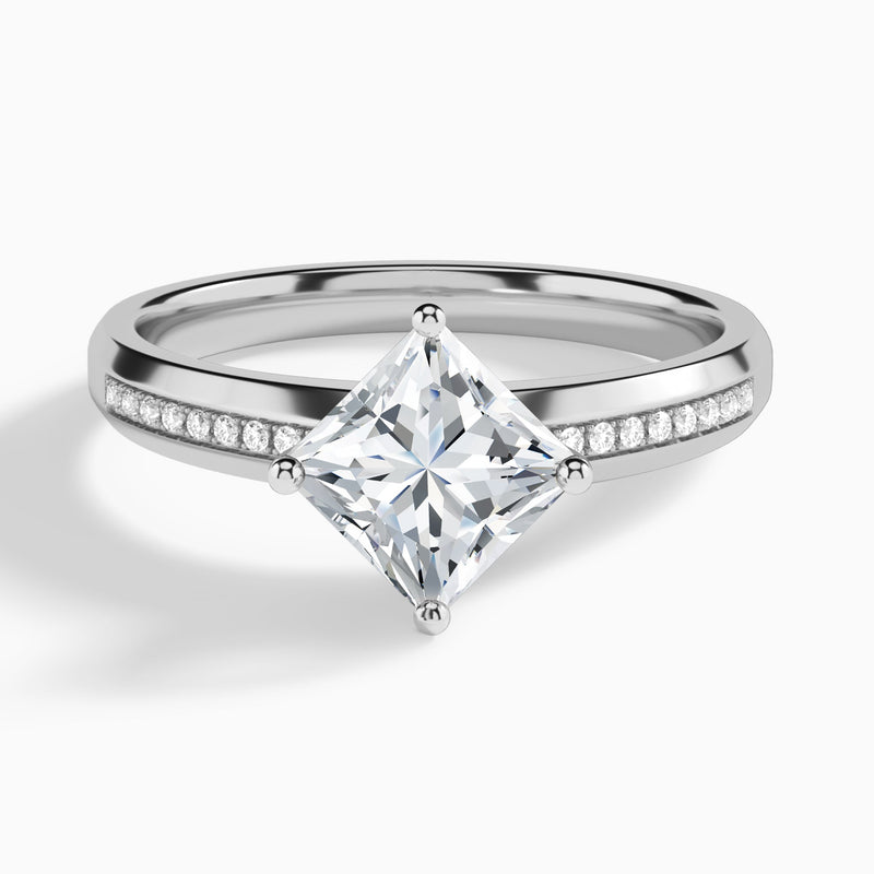 Princess Adorned Four-Prong Lab Diamond Engagement Ring In 14K White Gold - Lucenjuri