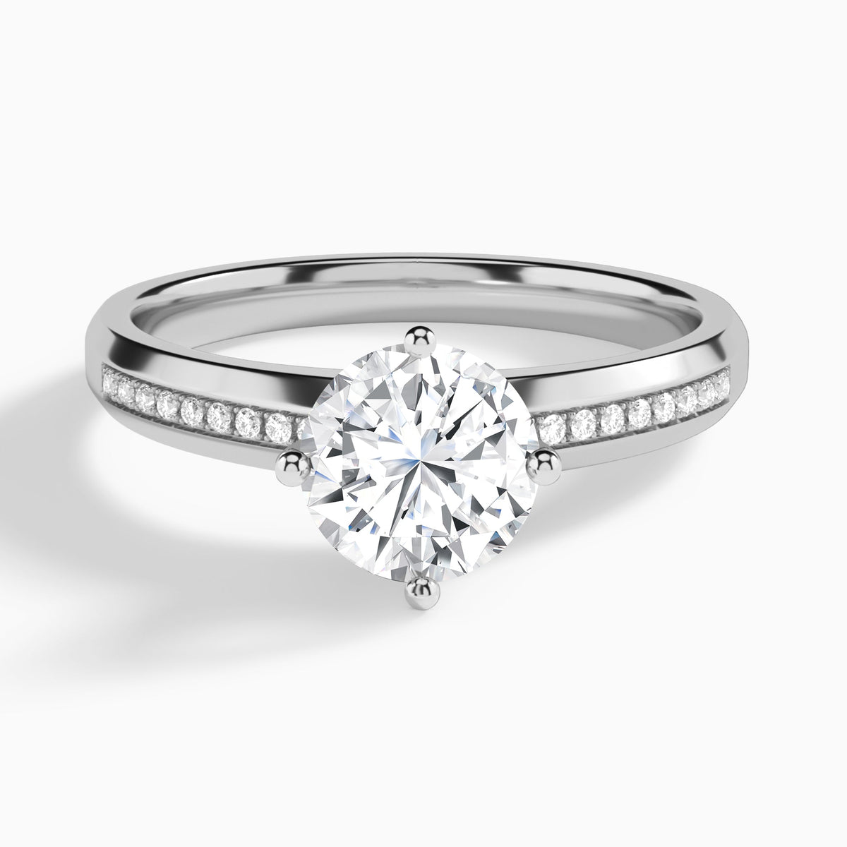 Round Adorned Four-Prong Lab Diamond Engagement Ring In 18K White Gold - Lucenjuri