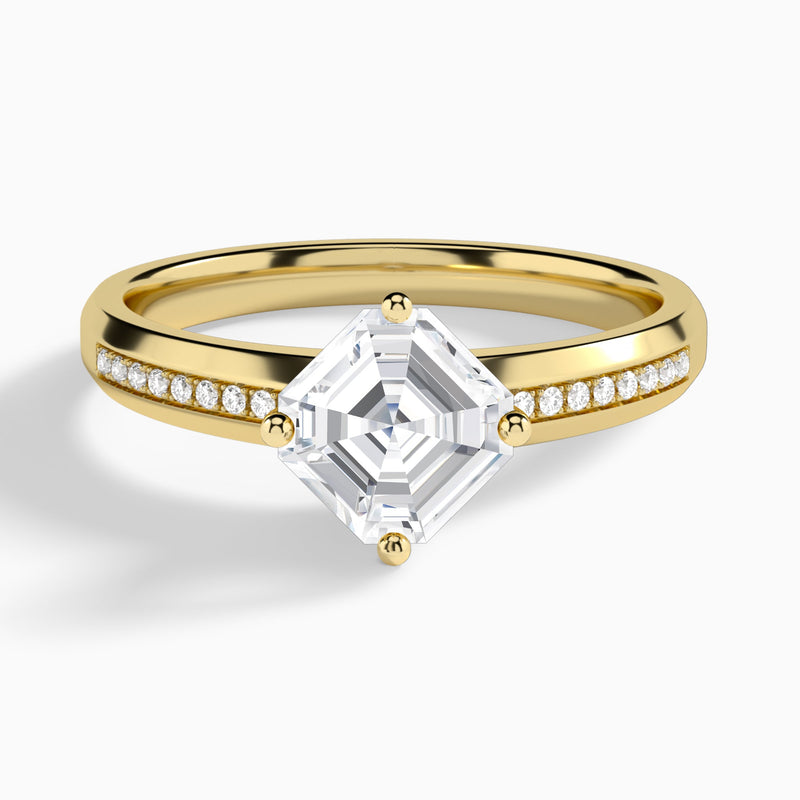 Asscher Adorned Four-Prong Lab Diamond Engagement Ring In 14K Yellow Gold - Lucenjuri