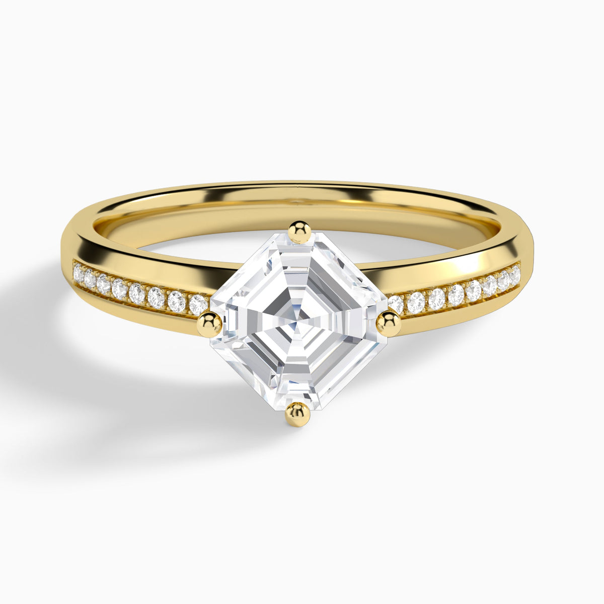Asscher Adorned Four-Prong Lab Diamond Engagement Ring In 18K Yellow Gold - Lucenjuri