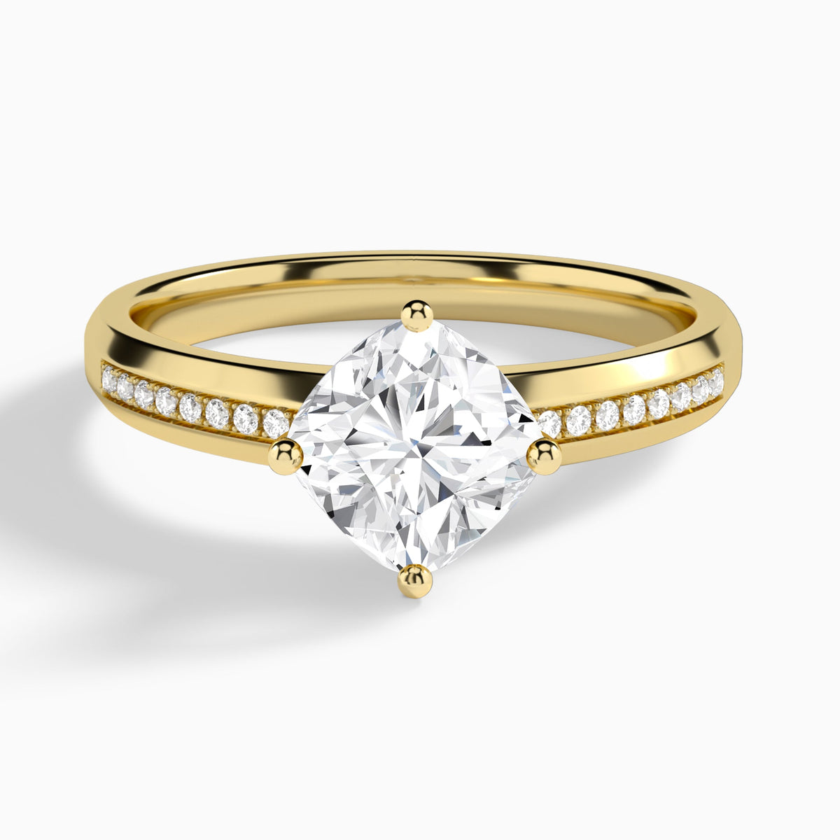 Cushion Adorned Four-Prong Lab Diamond Engagement Ring In 18K Yellow Gold - Lucenjuri