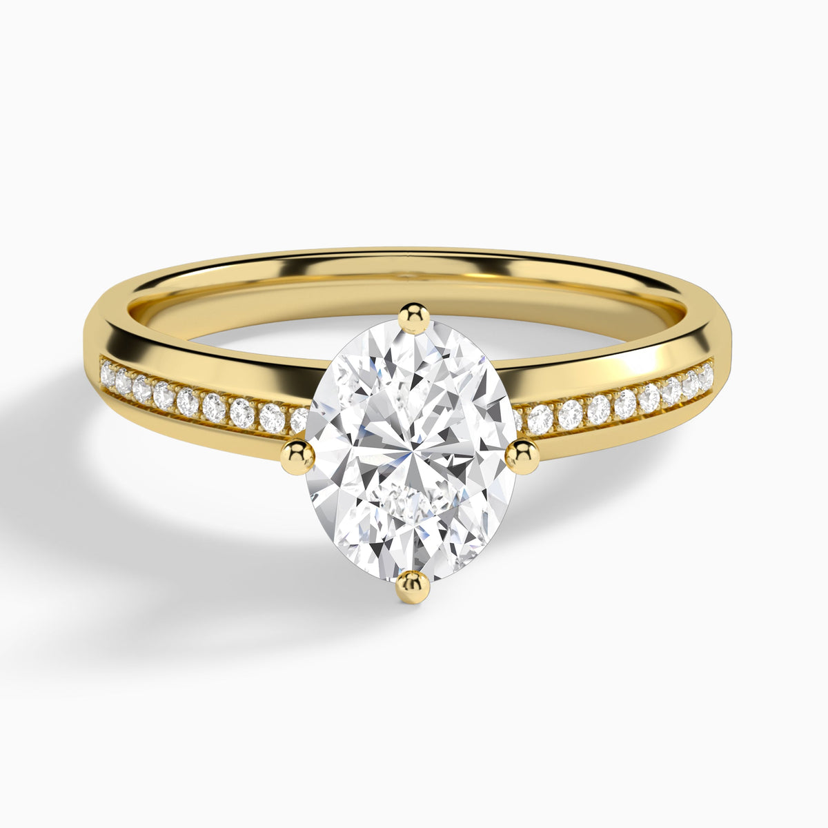 Oval Adorned Four-Prong Lab Diamond Engagement Ring In 18K Yellow Gold - Lucenjuri
