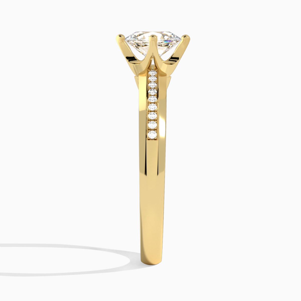 Oval Adorned Four-Prong Lab Diamond Engagement Ring In 18K Yellow Gold, Side View