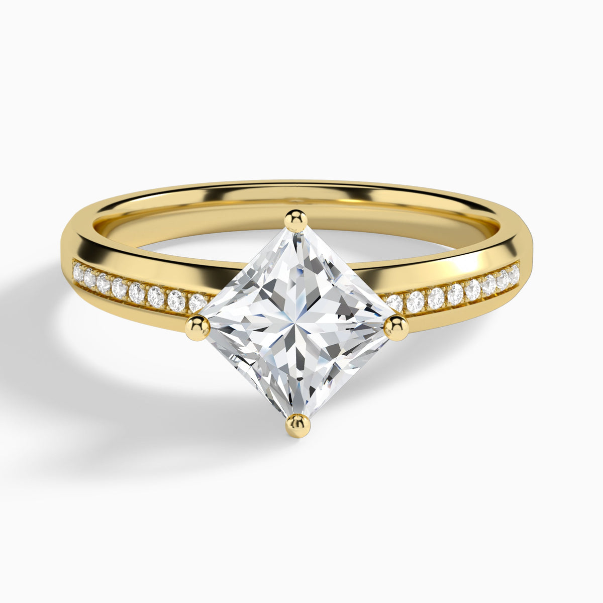 Princess Adorned Four-Prong Lab Diamond Engagement Ring In 14K Yellow Gold - Lucenjuri